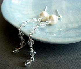 Cordella Romantic Pearl and Crystal Wedding Bridal Earrings
