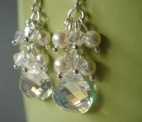 Swarovski Crystal and Pearl Cluster Bridesmaid Earrings