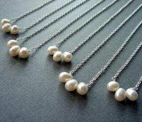 Set of 5 Freshwater Pearl Bridesmaid Sterling Silver Necklace