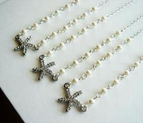 Set of 3 Oceane Beach Theme Starfish Pearl Bridesmaid Necklace