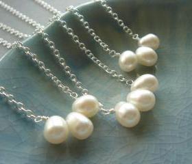 Set of 3 Freshwater Pearl Sterling Silver Bridesmaid Necklace