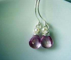 SweetHeart Pink Topaz and Freshwater Pearl Sterling Silver Earrings