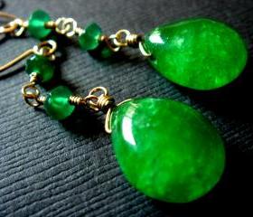 Emerald Green Onyx Drop 14k Gold Filled Earrings
