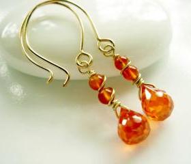Sunshine CZ Carnelian 14k Gold Filled Earrings