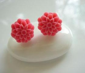 Hot Pink Resin Dahlia Flower Stud