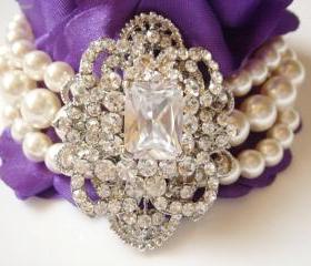 Vichy II Vintage Inspired Lace and Pearls Statement Bracelet