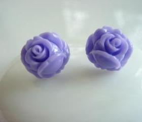 Little Purple Rose Bud Stud Earrings