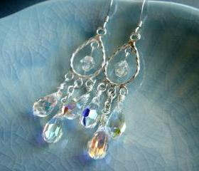 Rose Crystal Gunmetal Leverback Earrings