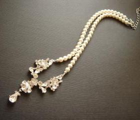 Hester Matching Vintage Style Pearl CZ Necklace and Earrings Bridal Set
