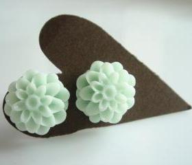 Mint Beach Theme Wedding Dahlia Stud Earrings