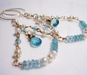 Aquamarine Birthstone Freshwater Pearl 14k Gold Filled Earrings