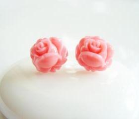 Tiny Pastel Pink Rose Bud Stud Earrings