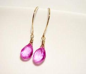 Stunning Hot Fuchsia Quartz 14k Gold Filled Earrings