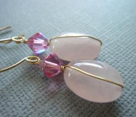 Rose Quartz Swarovski Crystal 14k Gold Filled Earrings