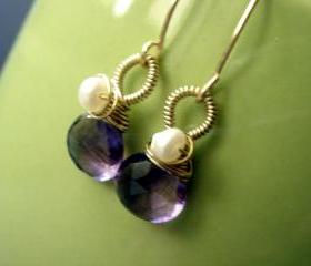 14k Gold Filled Amethyst and Freshwater Pearl Earrings