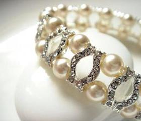 Rebecca Timeless Flashy CZ Swarovski Pearl Bridal Bracelet