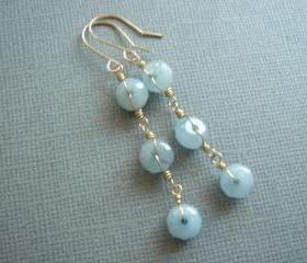 Long Sensuous Brazilian Aquamarine 14k Gold Filled Earrings