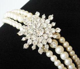 Lorelei Glamour Statement Pearl Snowflake Bridal Bracelet