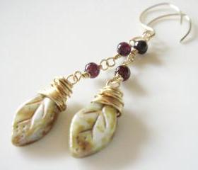 Warm Fall Czech Glass Garnet 14k Gold Filled Earrings