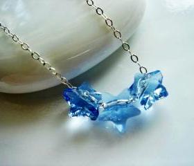 Twinkle Blue Star Swarovski Crystal and Sterling Silver Necklace
