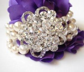 Gabriella Enchanting Wide Chunky Pearl and Crystal Bridal Bracelet
