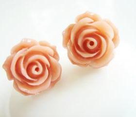 Vintage Pink Rose Stud Earrings