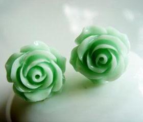 Mint Green Rose Stud Earrings