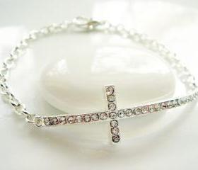 Crystal Sideways Cross Bracelet