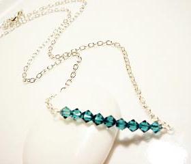 Teal Swarovski Crystal Bar Sterling Silver Everyday Necklace