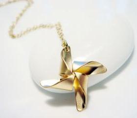 Matte Gold Windmill 14k Gold Filled Necklace