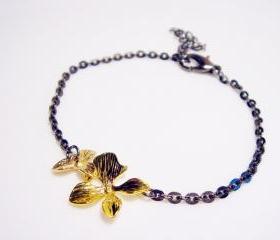 Contemporary Black and Gold Orchid Bracelet