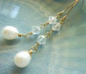 Delicate Freshwater Pearl and Swarovski Crystal 14k Gold Filled Earrings
