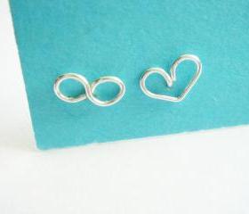 Infinite Love Infinity and Heart Silver Stud Earrings