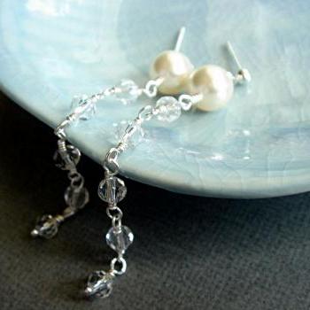 Cordella Romantic Pearl and Crystal Wedding Bridal Earrings