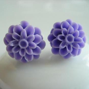 Purple Dahlia Stud Earrings