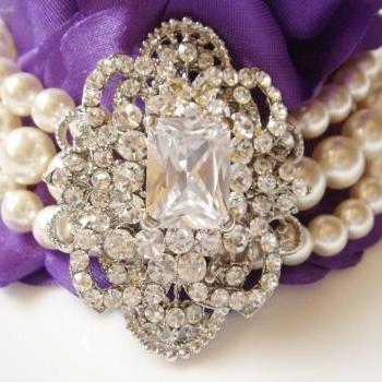 Vichy II Vintage Inspired Lace and Pearls Statement Bracelet